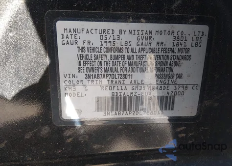 2013 Nissan Sentra Sr from USA, damaged, VIN 3N1AB7AP7DL728011